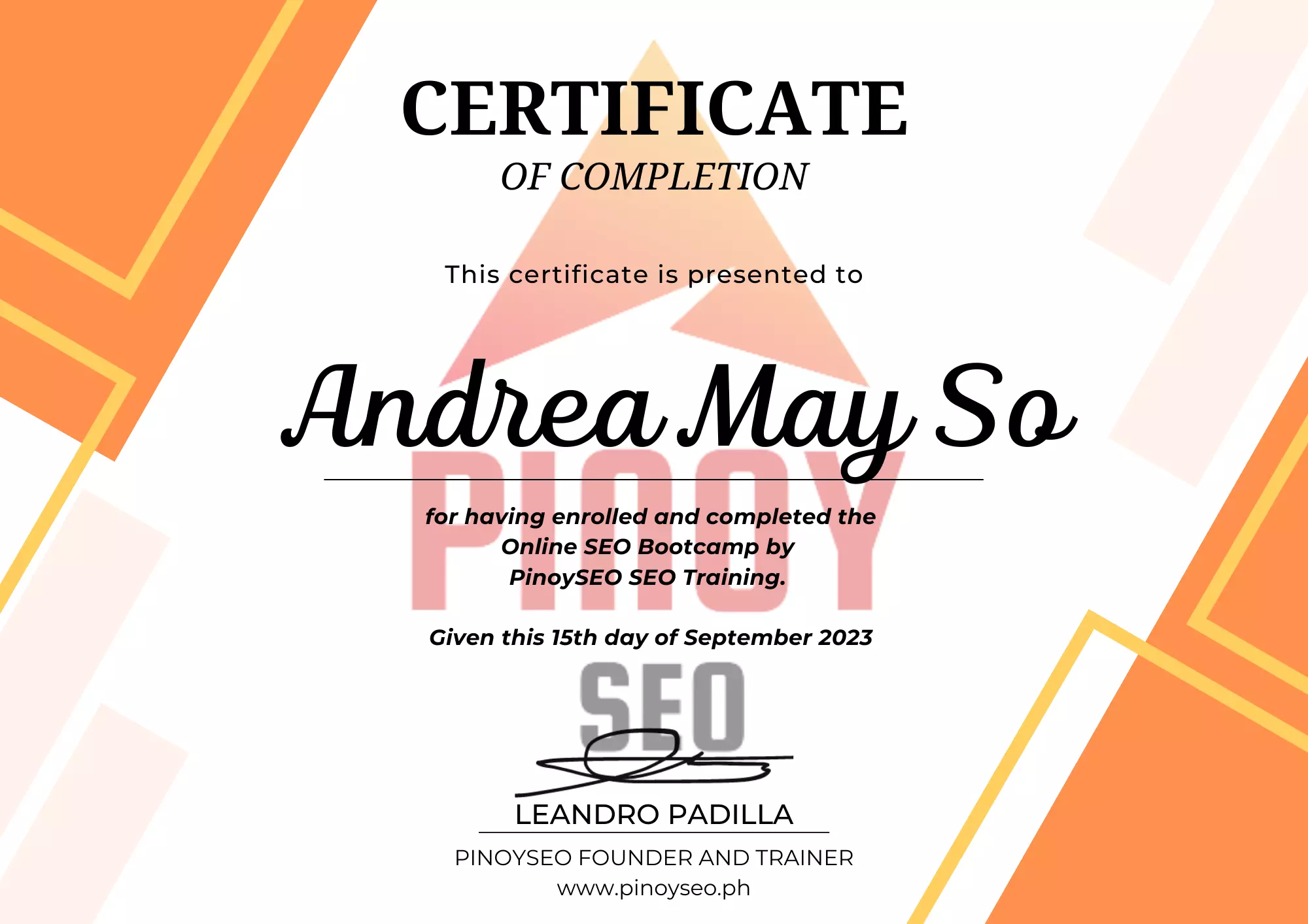 Certificate of Completion PinoySEO