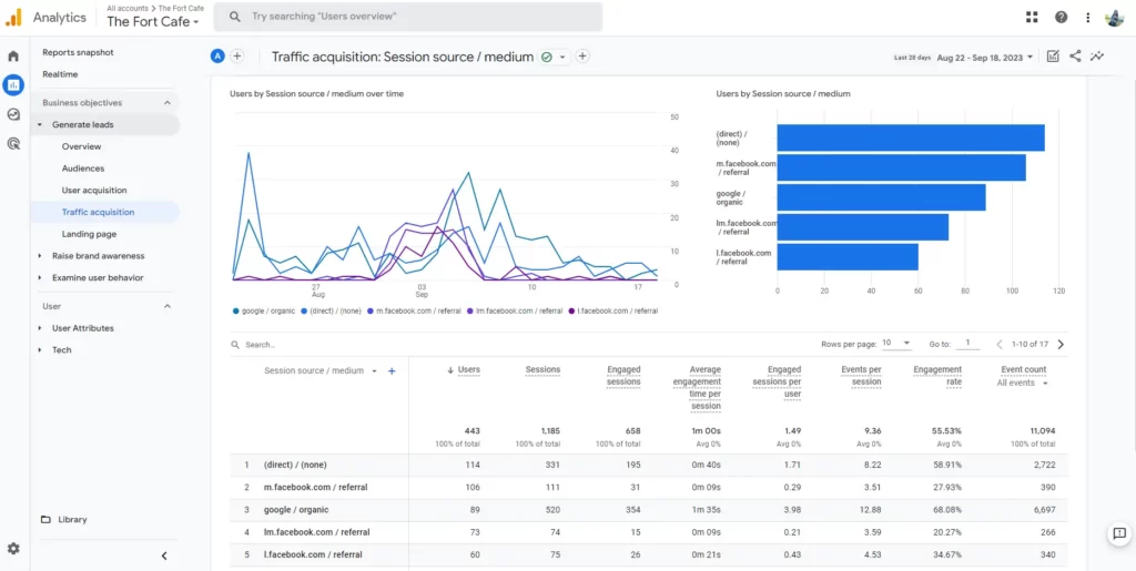 Using Google Analytics 4 for The Fort Cafe