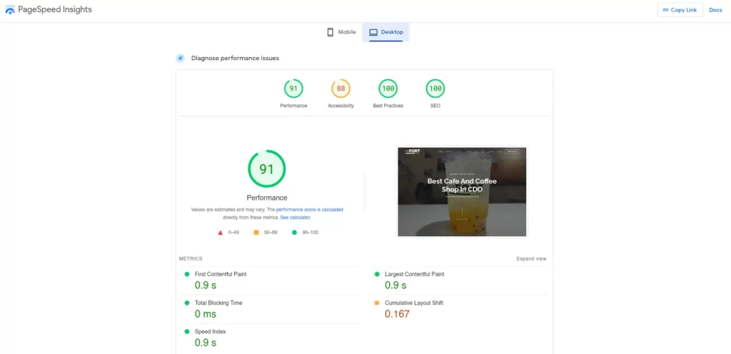 Page Speed Analysis for The Fort Cafe