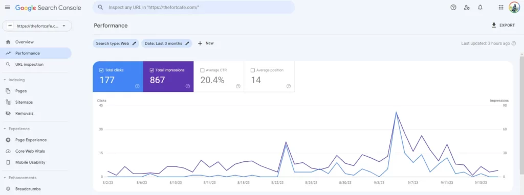 Using Search Console for The Fort Cafe